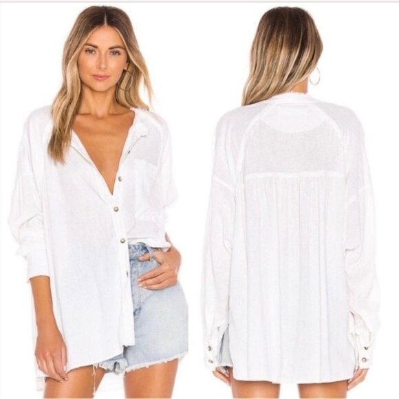 We the Free People Keep it Simple Button Down off White shirt Size S Linen blend - Picture 2 of 12